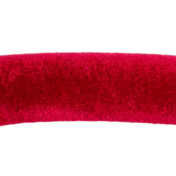 A red object with chrome ends on a white background.