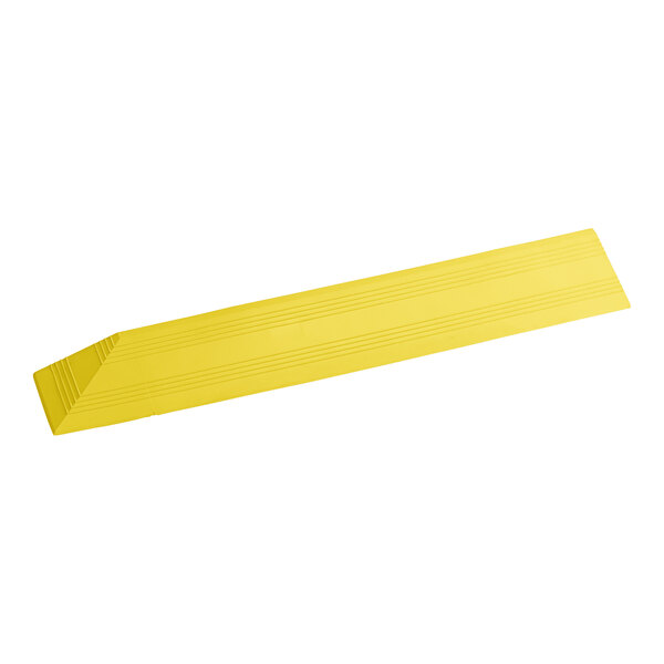 A yellow rectangular vinyl corner ramp with interlocking lines.