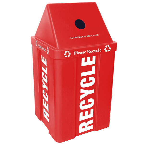 IRP 48 Gallon Red Stackable Square Recycling Bin with VShaped Lid
