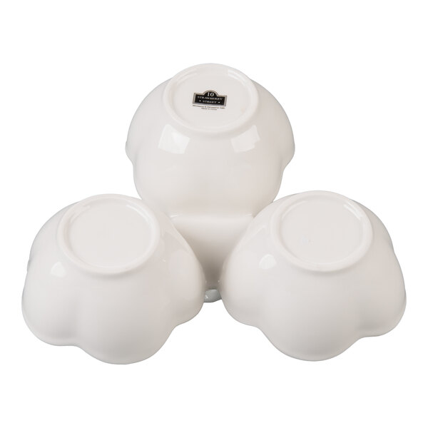 10 Strawberry Street A4992 Whittier 8 oz. White Porcelain 3 Bowl Caddy - 12/Case