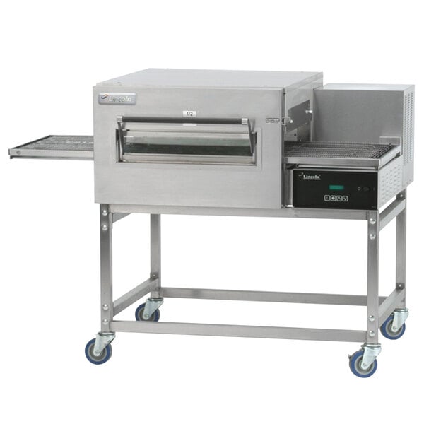 A stainless steel Lincoln Impinger conveyor oven with a sliding door.