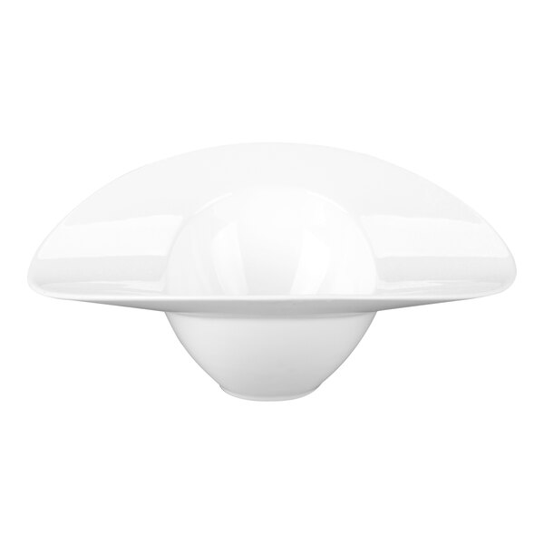 A white porcelain oval rim bowl with a 12 oz. capacity.