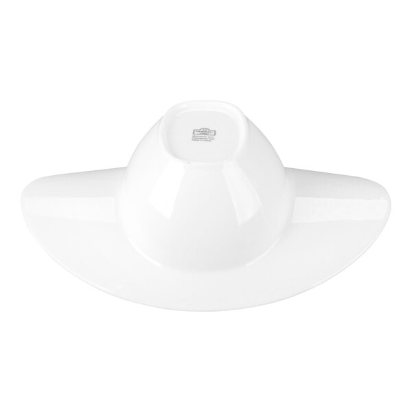 A white porcelain oval rim bowl with a 12 oz. capacity.