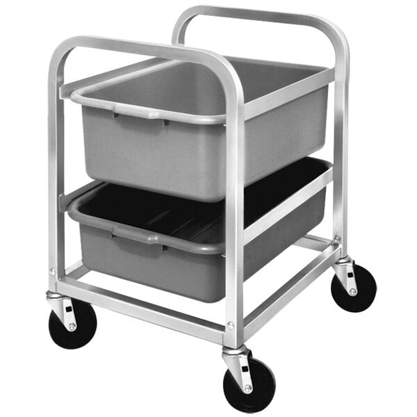 A grey Channel heavy-duty lug rack with two bins on it.