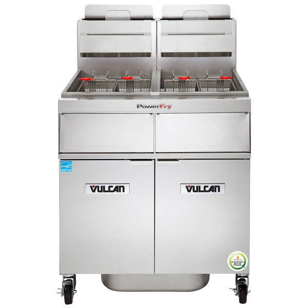 A Vulcan gas fryer system with a white background.