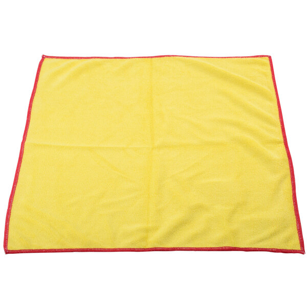 A yellow Unger SmartColor microfiber cleaning cloth with red trim.