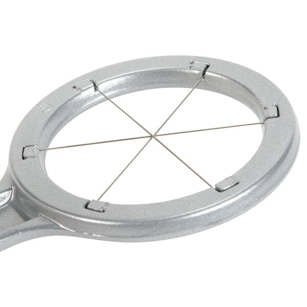 A Westmark aluminum egg wedger with stainless steel wires.