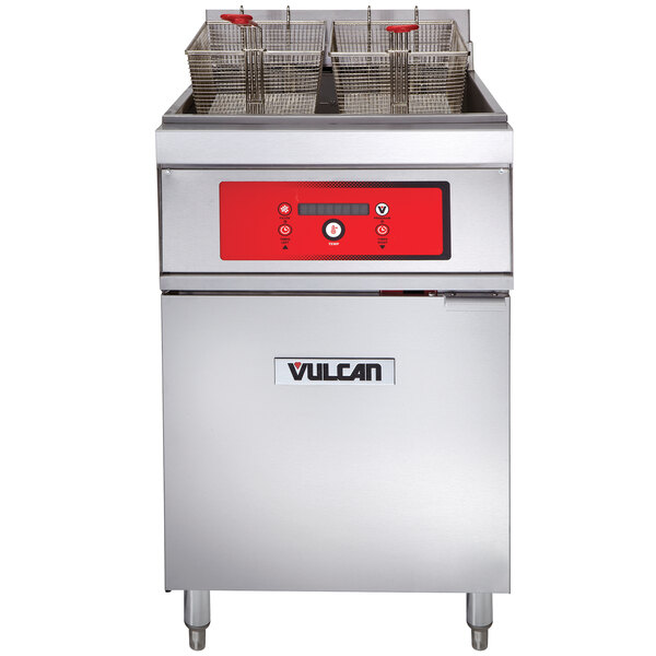 A Vulcan commercial electric floor fryer with digital controls.
