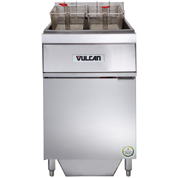 A Vulcan electric floor fryer with two baskets.