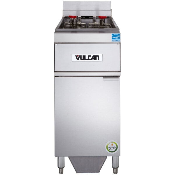 A large Vulcan electric floor fryer with white KleenScreen filtration.