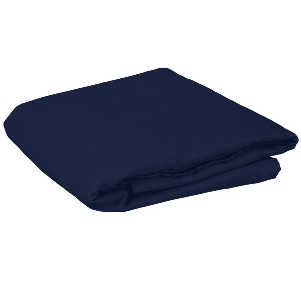 A folded navy blue table cover on a white background.