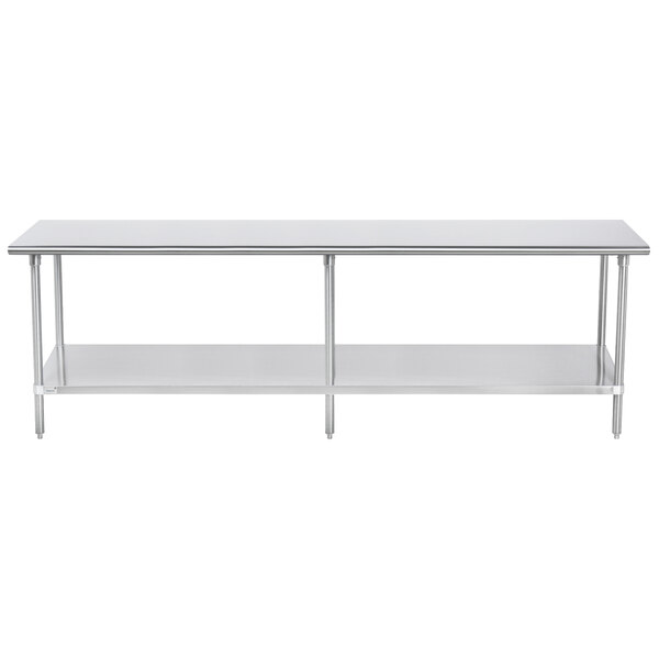 An Advance Tabco stainless steel work table with undershelf.