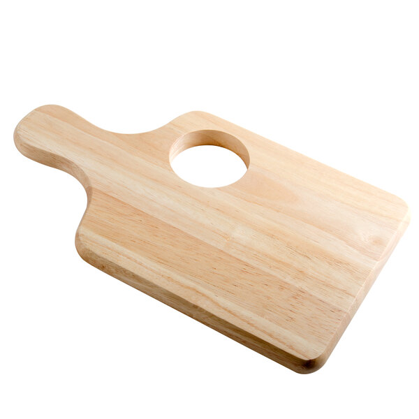 A Tablecraft bread and charcuterie board with insert and a hole in the middle.