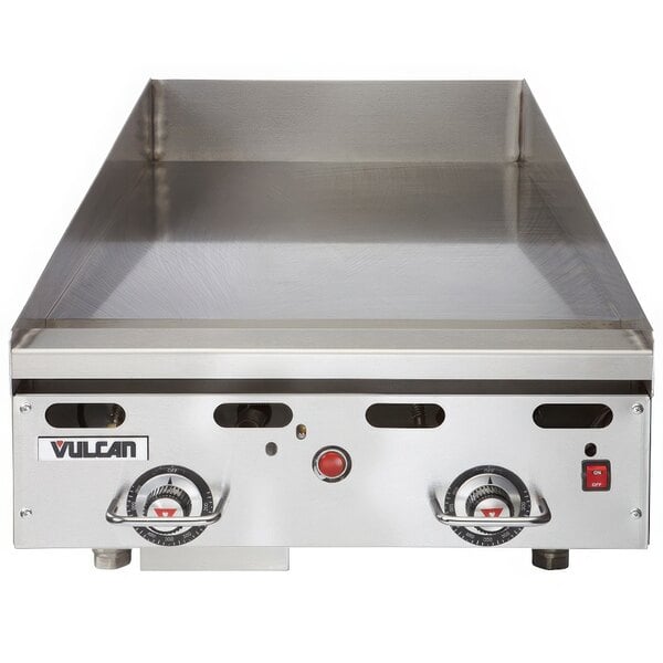 A Vulcan liquid propane commercial griddle on a counter.