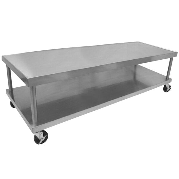 A Vulcan stainless steel mobile equipment stand with wheels.