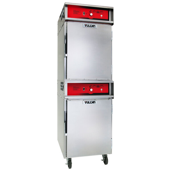 A large silver and red Vulcan VCH88 cook and hold oven.