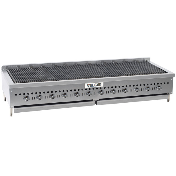 A large stainless steel Vulcan radiant charbroiler.