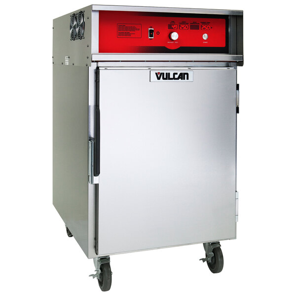 A large silver Vulcan VCH8 cook and hold oven with a red label.