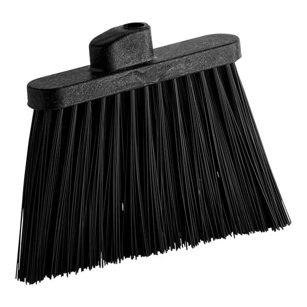 A black broom head with a handle.