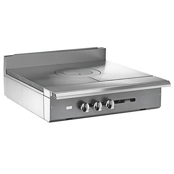 A Vulcan V Series range with a French top on a counter.