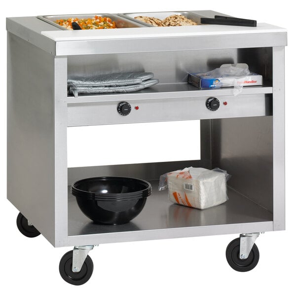 A Delfield E-Chef commercial steam table with bowls on it.