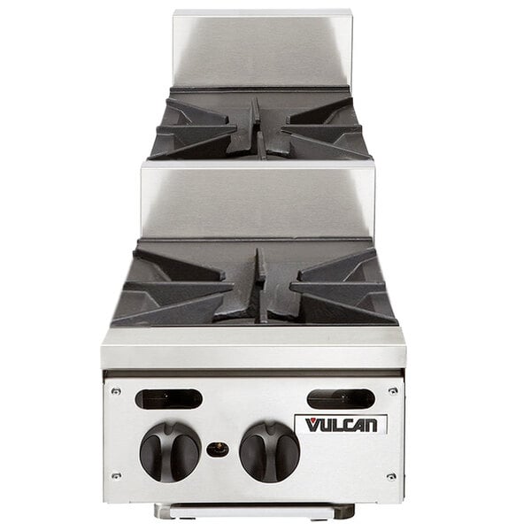 A Vulcan countertop range with a close-up of a control panel.