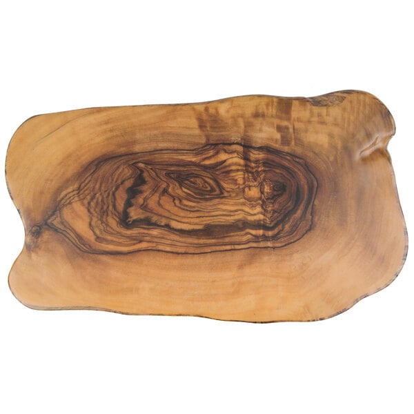 An American Metalcraft faux olive wood melamine serving board with an organic wood pattern.