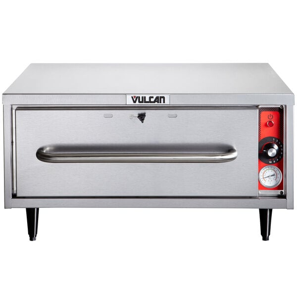 A silver rectangular Vulcan one drawer warmer on a counter.
