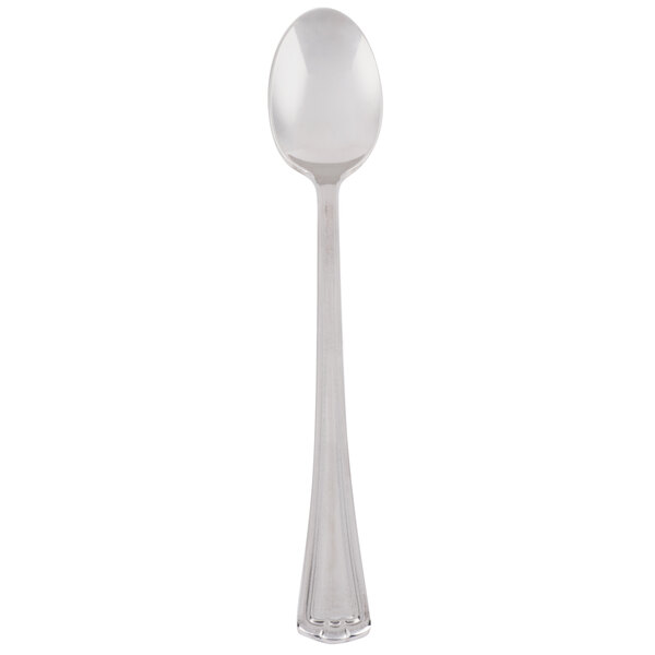A silver spoon with a black handle on a white background.
