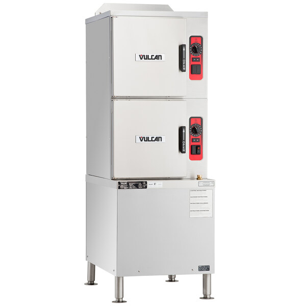 A large white rectangular object with red knobs and a label that says "Vulcan C24GA10-PS-NAT"