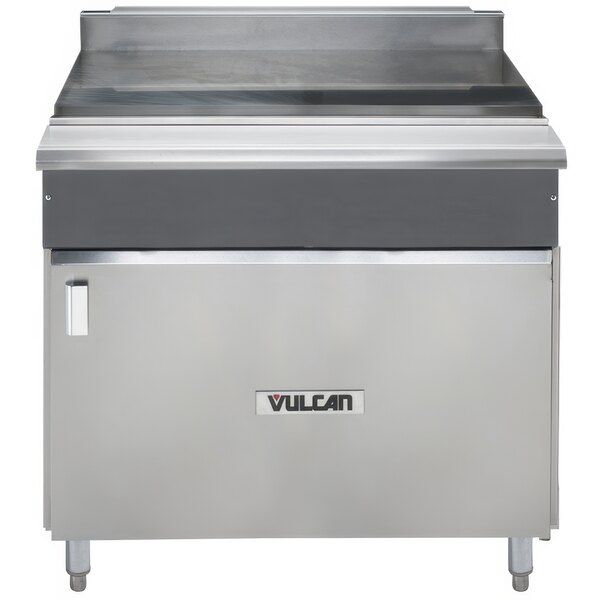 A Vulcan V Series spreader cabinet on a stainless steel counter.