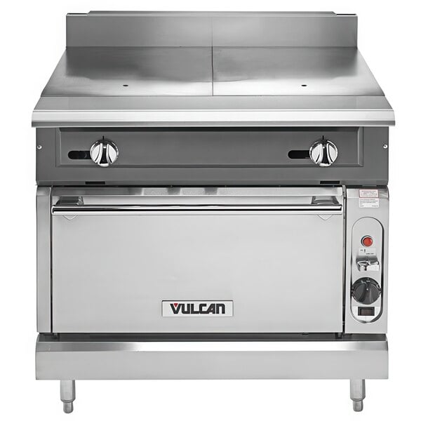 A large stainless steel Vulcan V Series range with a standard oven.