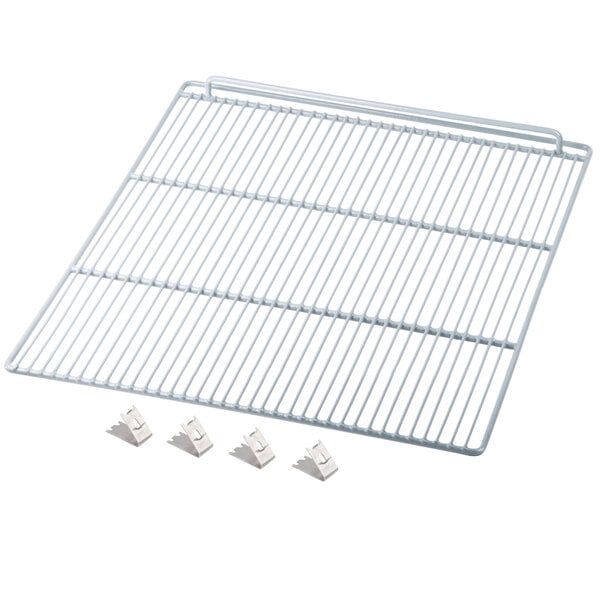 An Arctic Air wire shelf with metal clips.