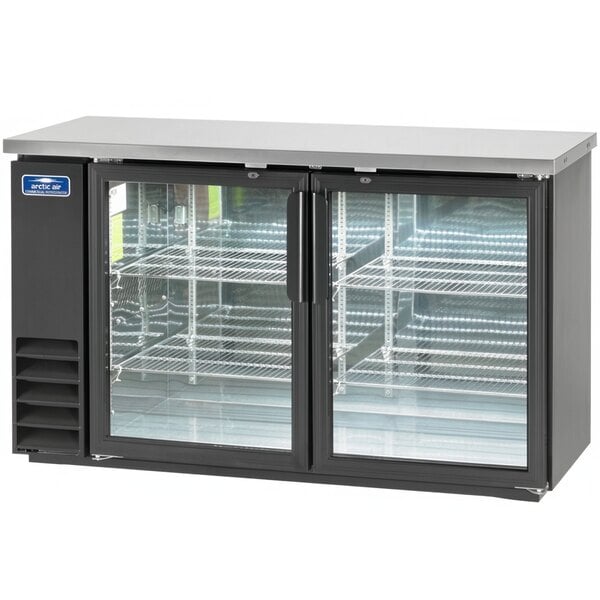 An Arctic Air back bar refrigerator with glass doors.