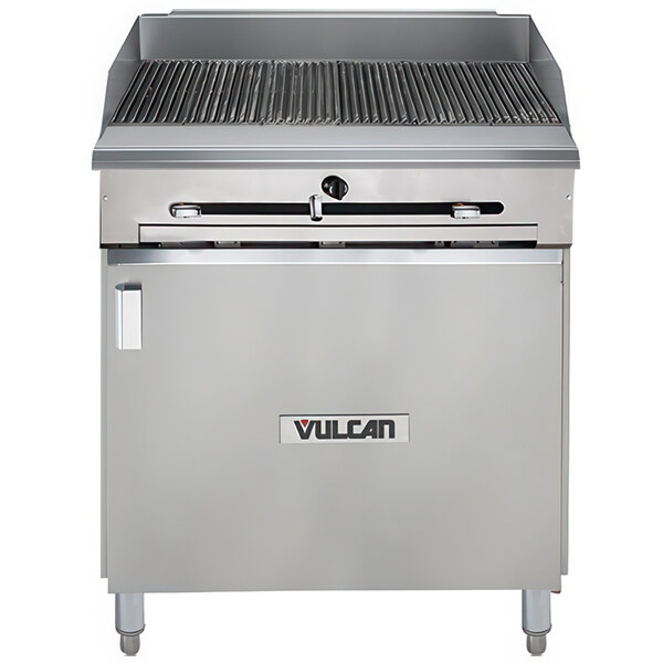 A Vulcan VTC24B-NAT natural gas charbroiler with a cabinet base.