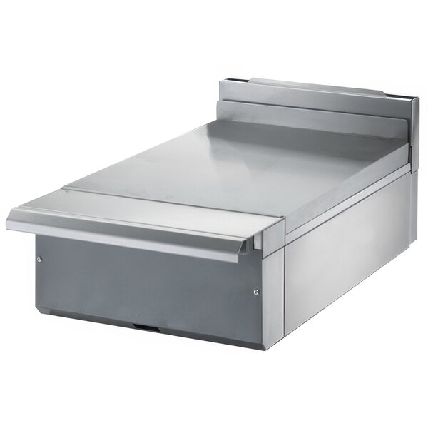 A grey rectangular Vulcan VWT18 modular spreader plate with a stainless steel counter top.