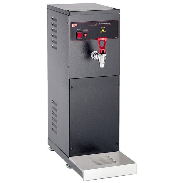 A black and silver Cecilware hot water dispenser.