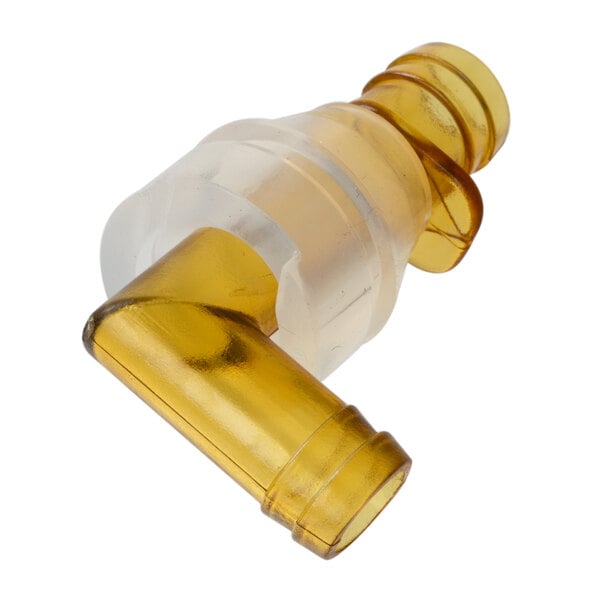 A clear plastic tube with a yellow cap on a Curtis tank inlet fitting.
