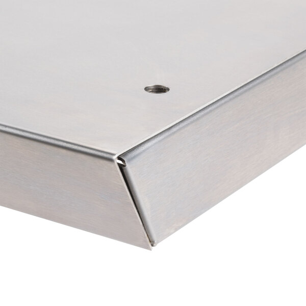 A stainless steel Vulcan reinforced high shelf with a hole in the middle.