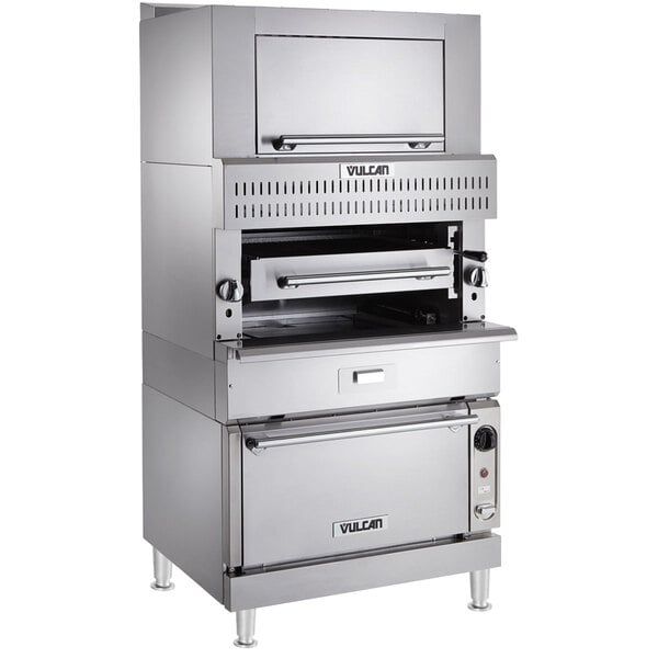 A stainless steel Vulcan upright broiler with two ovens.