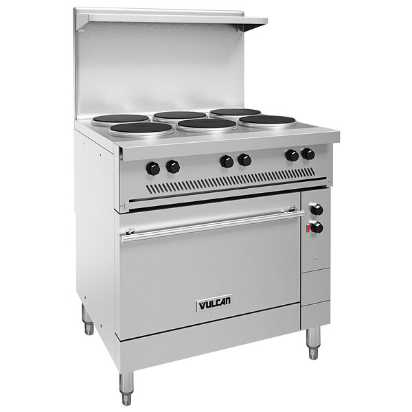 Vulcan EV36S-6FP480 Endurance Series 36 Electric Range with 6 French  Plates and Oven Base - 480V