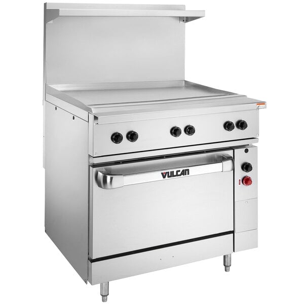 A large stainless steel Vulcan Endurance electric range with griddle top.