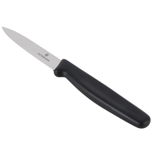 Victorinox 47508 3 1 4 Spear Point Paring Knife With Large Black Perfect For Small Cutting Tasks In The Kitchen This Paring Knife Features A 3 1 4 Spear Point Blade Made Of High Carbon Stainless Steel