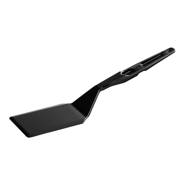 A black spatula with a black handle.