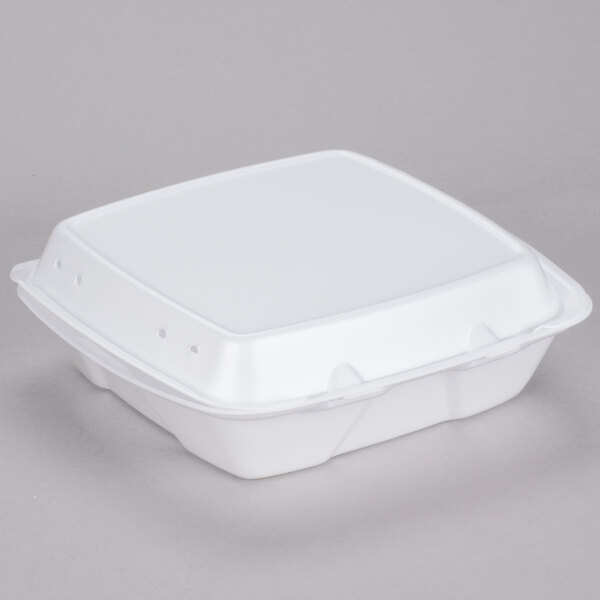 Dart 90HTPF1VR 9" x 9" x 3" White Foam Square Vented Take Out Container