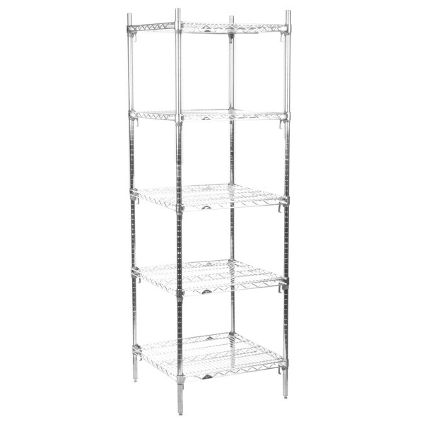 A chrome Metro wire shelving unit with four shelves.
