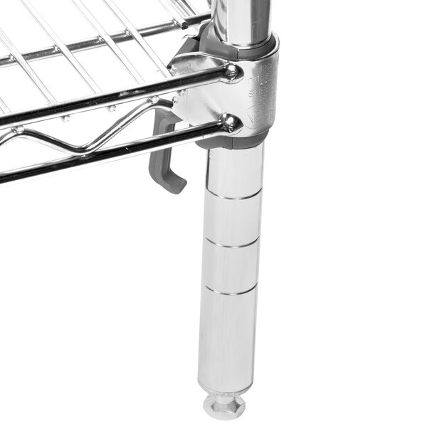 a metal shelf with a metal rod