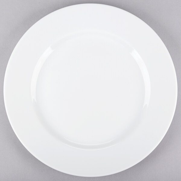 A 10 Strawberry Street Classic White porcelain dinner plate with a white rim on a gray background.