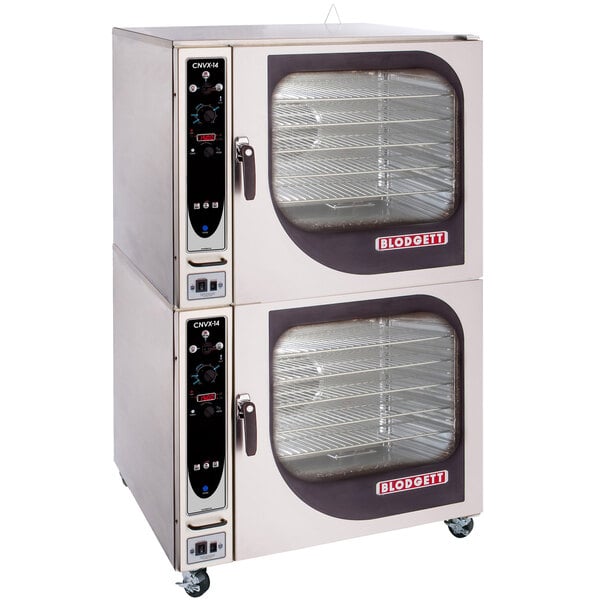 A Blodgett natural gas double convection oven with two doors and two racks.