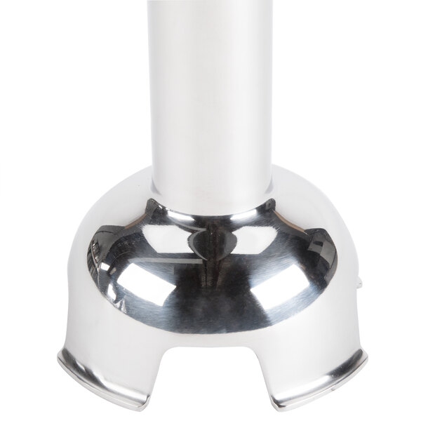 A close up of a chrome metal KitchenAid blending arm.